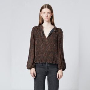 ganni plisse pleated “French roast” floral Black and Brown Top